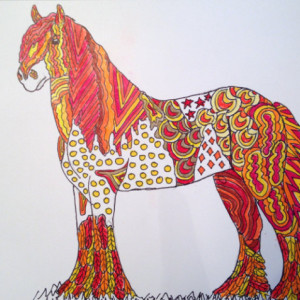 Original Gypsy Vanner horse zentangle doodle art. 8x10. Horse painting, horse drawing, fantasy horse, draft horse, doodle horse, OOAK horse