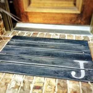 Wood Doormat, Monogram, Custom Distressed Finishes: 2-TONE DARK GREY shown - Free Shipping