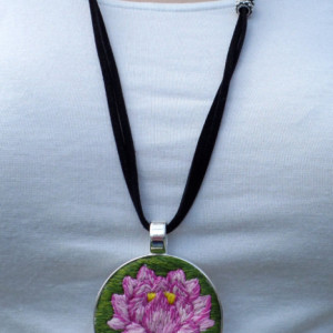 Lotus Flower Hand Embroidered Necklace