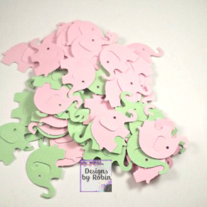 200  mint green and baby pink baby elephants, confetti baby shower , card making, party table scatter, scrap booking, crafting