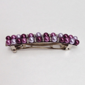 Purple Beaded Hair Barrette, Violet Pearl Beads Hair Clasp Clip, Bridesmaid Hair Clip, Silver French Barette Accessory Jewelry