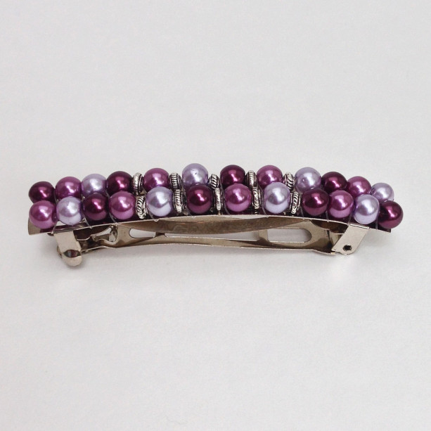 Blue Purple Pearl Hand Beaded French Clasp Clip Periwinkle Barrette Wedding Barette Hair Clip 