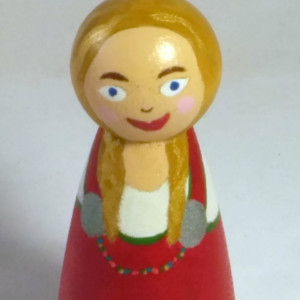Viking Girl Toy Figurine Painted Blonde Wooden Peg Doll. Scandinavian European Woman Traditional Red Dress by Norse Kid Crafts