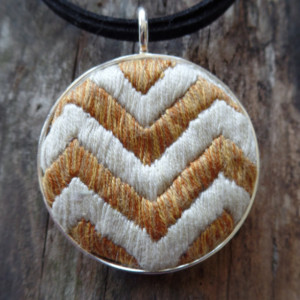 Gold and Cream Hand Embroidered Chevron Necklace