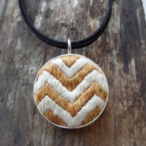 Gold and Cream Hand Embroidered Chevron Necklace