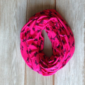 Hot Pink with Black Butterfly Infinity Scarf - Loop Scarf - Circle Scarf