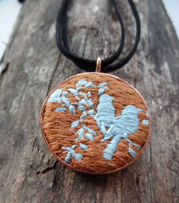 Lovebirds Hand Embroidered Necklace