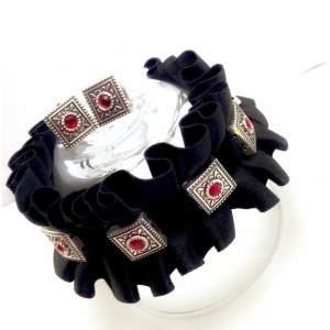 Black Satin Bracelet, Victorian Cuff, Goth Cuff,  Renaissance Cuff,  Satin and Velvet Cuff, Bracelet And Earring Set, Nickel Free, Velvet