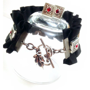 Black Satin Bracelet, Victorian Cuff, Goth Cuff,  Renaissance Cuff,  Satin and Velvet Cuff, Bracelet And Earring Set, Nickel Free, Velvet