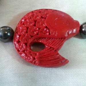 Carnelian Fish and Hematite Good Luck Necklace