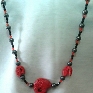 Carnelian Fish and Hematite Good Luck Necklace