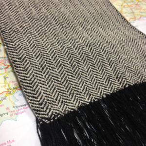 Cashmere & Tencel Herringbone handwoven scarf: Black/Natural