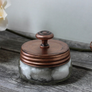 Mason Storage Jar with Antique Copper Finish, Hand painted and Distressed Bath Accessory, Cotton Balls, Q Tips, Makeup Sponges, Cream