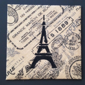 Eiffel Tower Burlap Picture - Burlap Art, Eiffel Tower // ready to hang, FREE SHIPPING