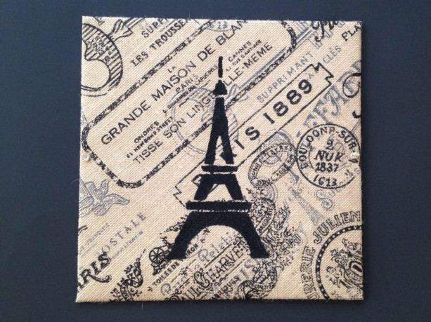 Eiffel Tower Burlap Picture - Burlap Art, Eiffel Tower // ready to hang, FREE SHIPPING