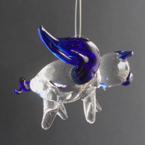 Hand Blown Glass Flying Pig, Ornament, Suncatcher, Your Choice of Accent Colors