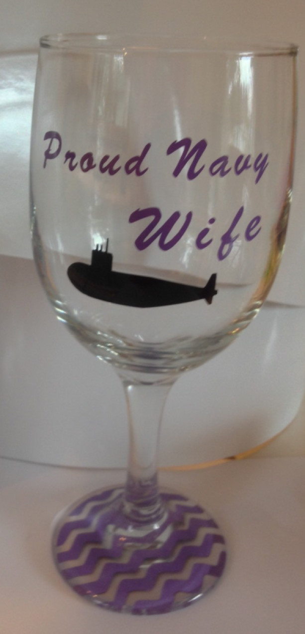 Personalized Proud Navy Wife Submarine Wine Glass- Navy-submarine-Proud Navy Wife-Navy Wife-Support-Military