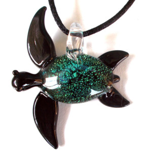 Our Larger Aqua Hand Blown Glass Sea Turtle Pendant, Necklace, Focal Bead