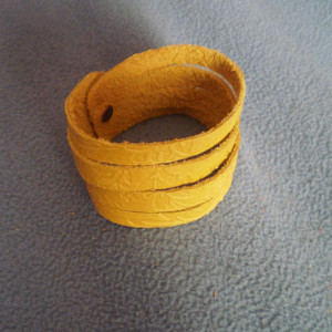 Yellow Embossed Multi Strand Leather Cuff Bracelet