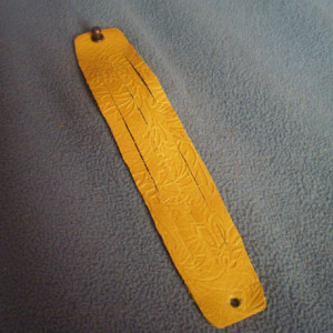 Yellow Embossed Multi Strand Leather Cuff Bracelet