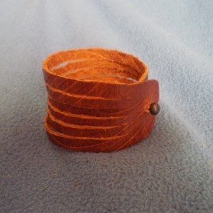 Embossed Multi Strand Mahogany Leather Bracelet