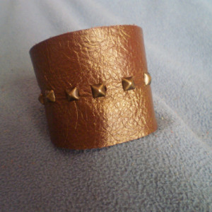 Embossed Oval Leather Cuff Bracelet with Antique Brass Studs