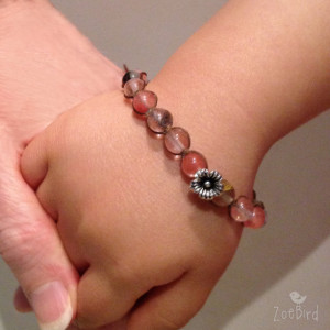 Girl's Pink Watermelon Quartz Macrame Bracelet, Child's Bracelet, Little Girl's Gemstone Bracelet, Adjustable Bracelet
