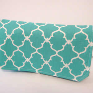 Coupon Organizer Cash Budget Organizer Holder- Attaches to your Shopping Cart  - Quatrefoil Turquoise