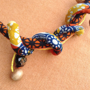 African fabric Cord Necklace - African Jewelry - Recycled Paper Focal Bead - Recycled Paper Accents