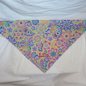Personalized Retro Flower Power Dog Bandana with Choice of Colored Lettering