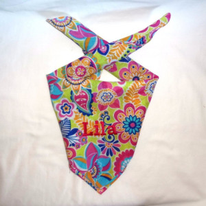 Personalized Retro Flower Power Dog Bandana with Choice of Colored Lettering
