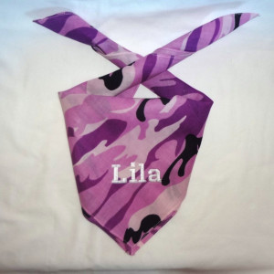 GLOW in the DARK Personalized Lavender Camo Dog Bandana with Choice of Colored Lettering