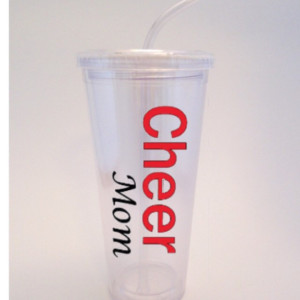 Personalized Cheer Mom with kids name Tumbler with lid & straw-Glass, Cup, Tumbler, cup with straw 16 0z.
