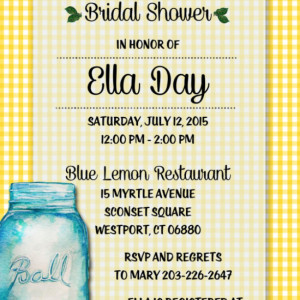 Custom Lemon Mason Jar Bridal Shower Invitation -Wedding Shower - Lemon Bridal Shower - Mason Jar Bridal Shower
