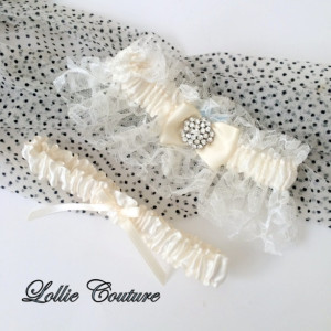 Lace Wedding Garters  Lingerie Romantic bride to be simple modern Silver Ivory Lace bridal Garters