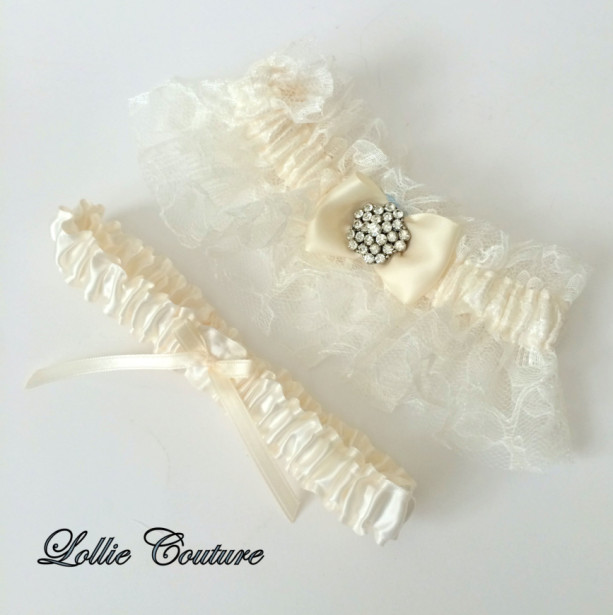 Lace Wedding Garters  Lingerie Romantic bride to be simple modern Silver Ivory Lace bridal Garters