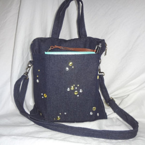 BACK TO SCHOOL Denim Tablet Bag with Gold & Silver Studs