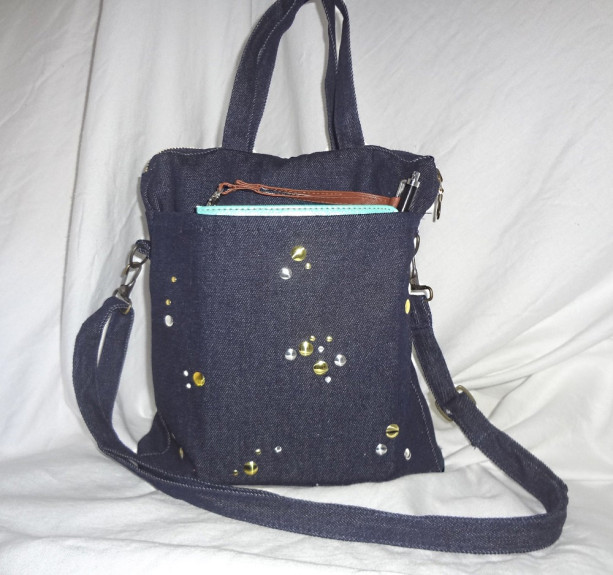 BACK TO SCHOOL Denim Tablet Bag with Gold & Silver Studs