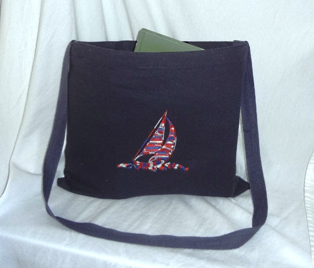Back to School Cross Body ~ Messenger Book Bag Embroidery (Both Sides) in Red, White & Blue
