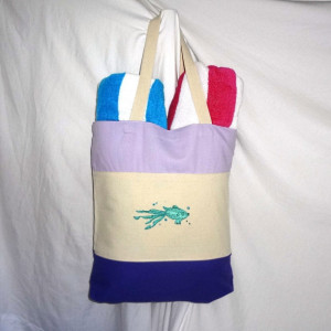 AWESOME Colorful Embroidered Purple & Lavender Book Bag, Project Catch All (Embroidery Both Sides)