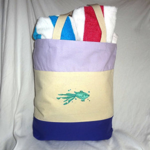 AWESOME Colorful Embroidered Purple & Lavender Book Bag, Project Catch All (Embroidery Both Sides)