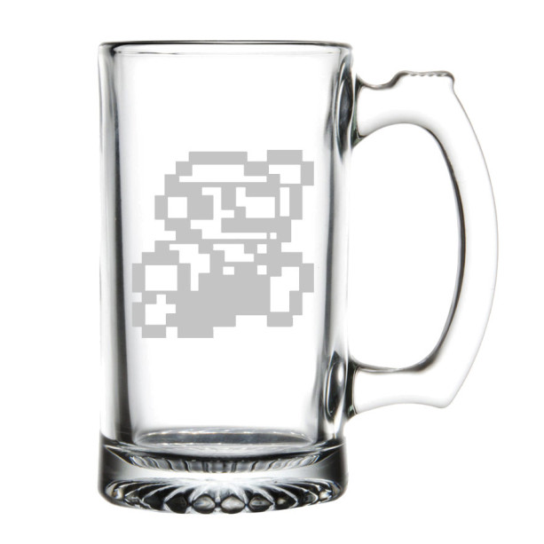 Super Mario Bros - 8bit Mario - Etched Beer Mug