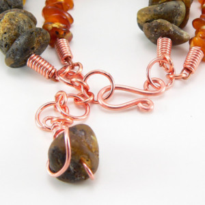 Chunky Double Strand Baltic Amber (Nugget, Polished) and Copper Adjustable Bracelet - 7 inches to 8 inches - Natural, Pain Relief, Earthy
