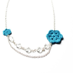 Blue Flower Crochet Necklace