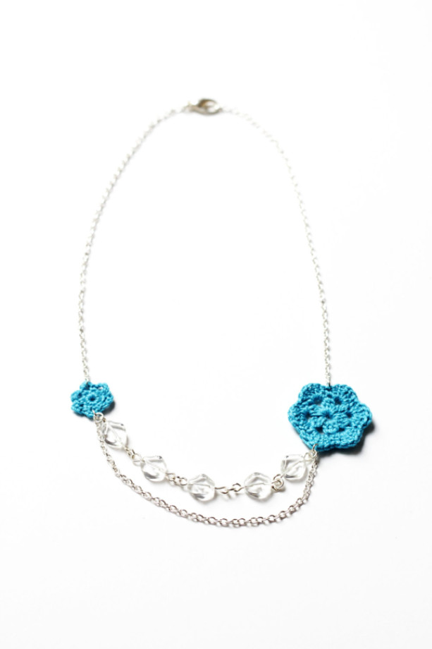 Blue Flower Crochet Necklace