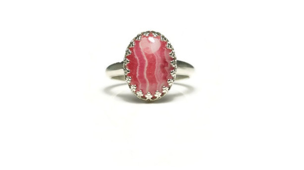 Rhodochrosite Ring, Gallery Ring, Healing Ring, Cocktail Ring, Stackable Ring, Gemstone Ring, Promise Ring, Engagement Ring, Solitaire Ring