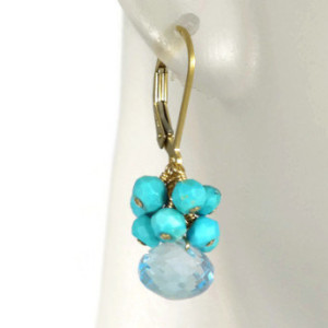 Blue Topaz & Sleeping Beauty Turquoise Cluster, Leverback Earrings, Gemstone Earrings, Topaz Earrings, Turquoise Earrings, Healing Earrings