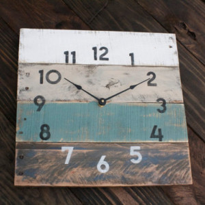 Coastal Chic Reclaimed wood clock in teal beach house style