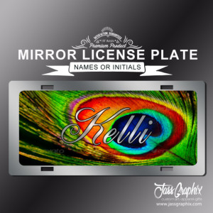 Monogrammed Peacock Mirror license plates & monogram car tags. These custom printed car tags are personalized with name or initials