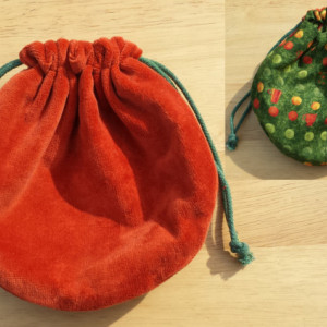    Grand Opening Sale!!!! Orange Velveteen Multi-Pocket Bag with Garden Motif on a Green Field